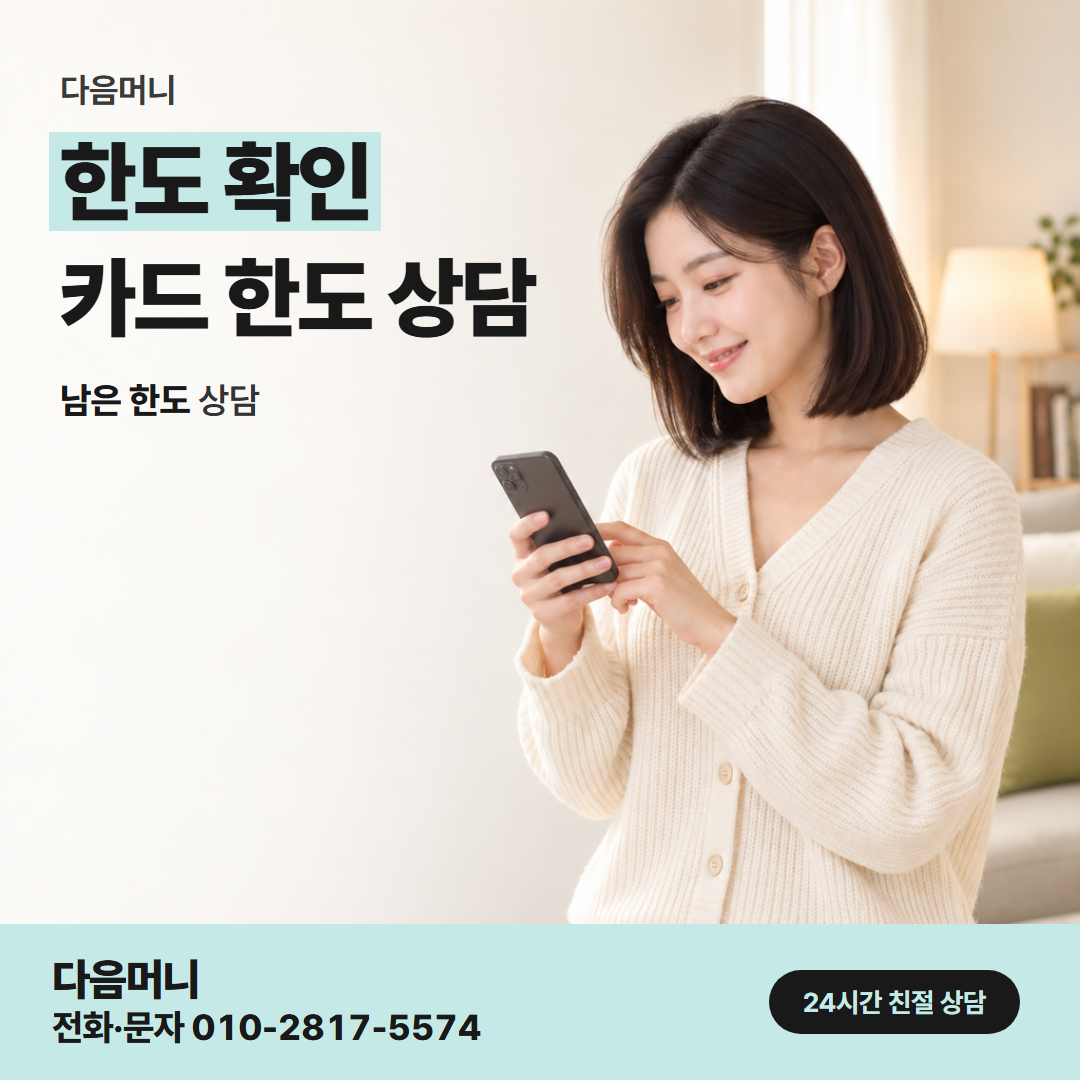 다음머니 안산카드깡 사업자 카드 남은 한도 조회